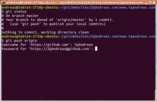 "Terminal window in Ubuntu asking for GIT credentials"